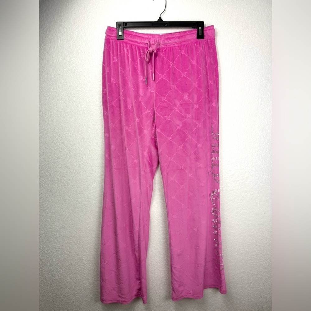 Vintage Juicy Couture Pink Wide-Leg Velour Sweatpants Y2K size M